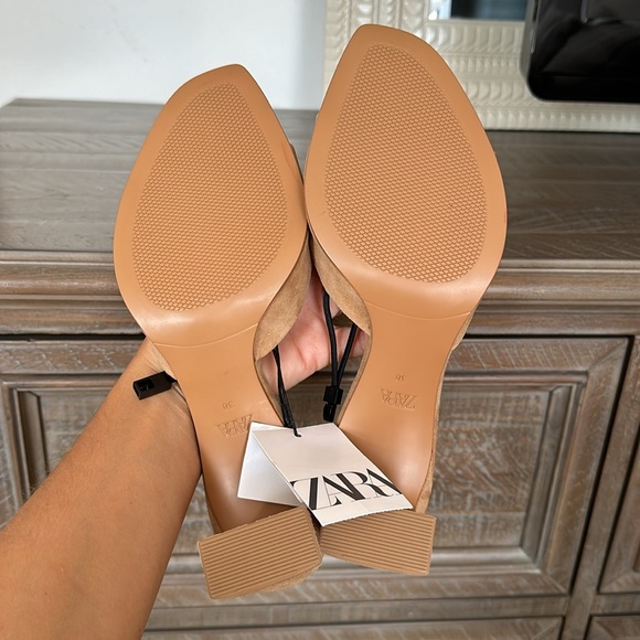 ZARA SUEDE BLOCK HEEL SLIDES HEELS MULES 9 40 TAN BROWN TAUPE 2329/310 - Picture 14 of 14